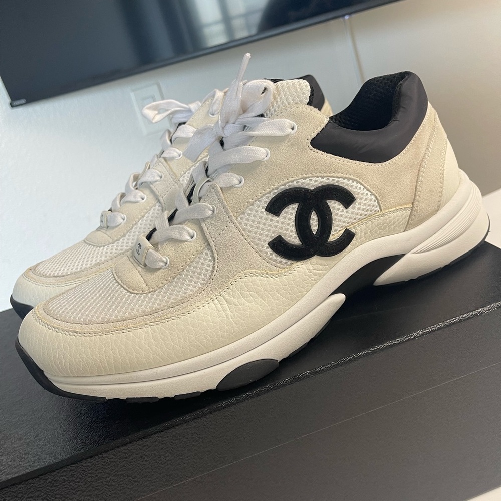CHANEL Cream and Black Athletic Shoes